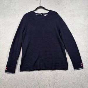 Kew Navy Blue 100% Extra‎ Fine Merino Wool Ribbed Sweater Womens XL Button Back